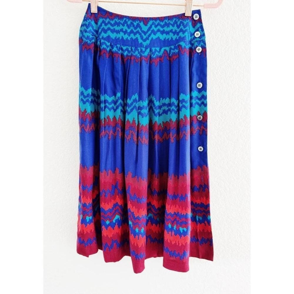 Vintage Pleated Midi Skirt Geometric Southwestern Festival S
